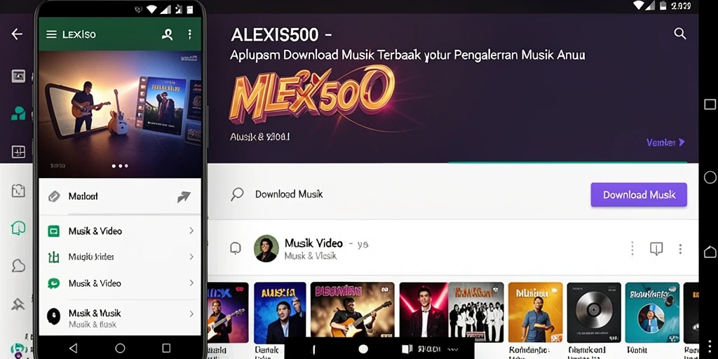 Tampilan antarmuka ALEXIS500 yang sederhana dan menarik untuk Download Musik.