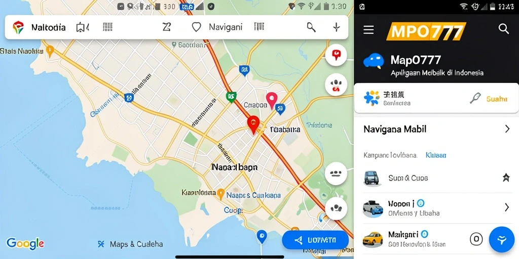 Tampilan antarmuka aplikasi MPO777 untuk navigasi mobil.