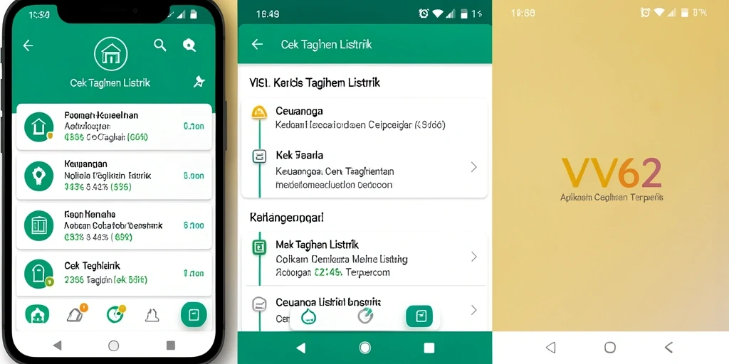 Antarmuka aplikasi VV62 untuk cek tagihan listrik yang mudah digunakan.