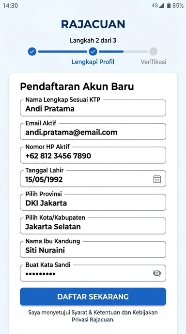 Panduan Registrasi Akun Baru Rajacuan untuk Android